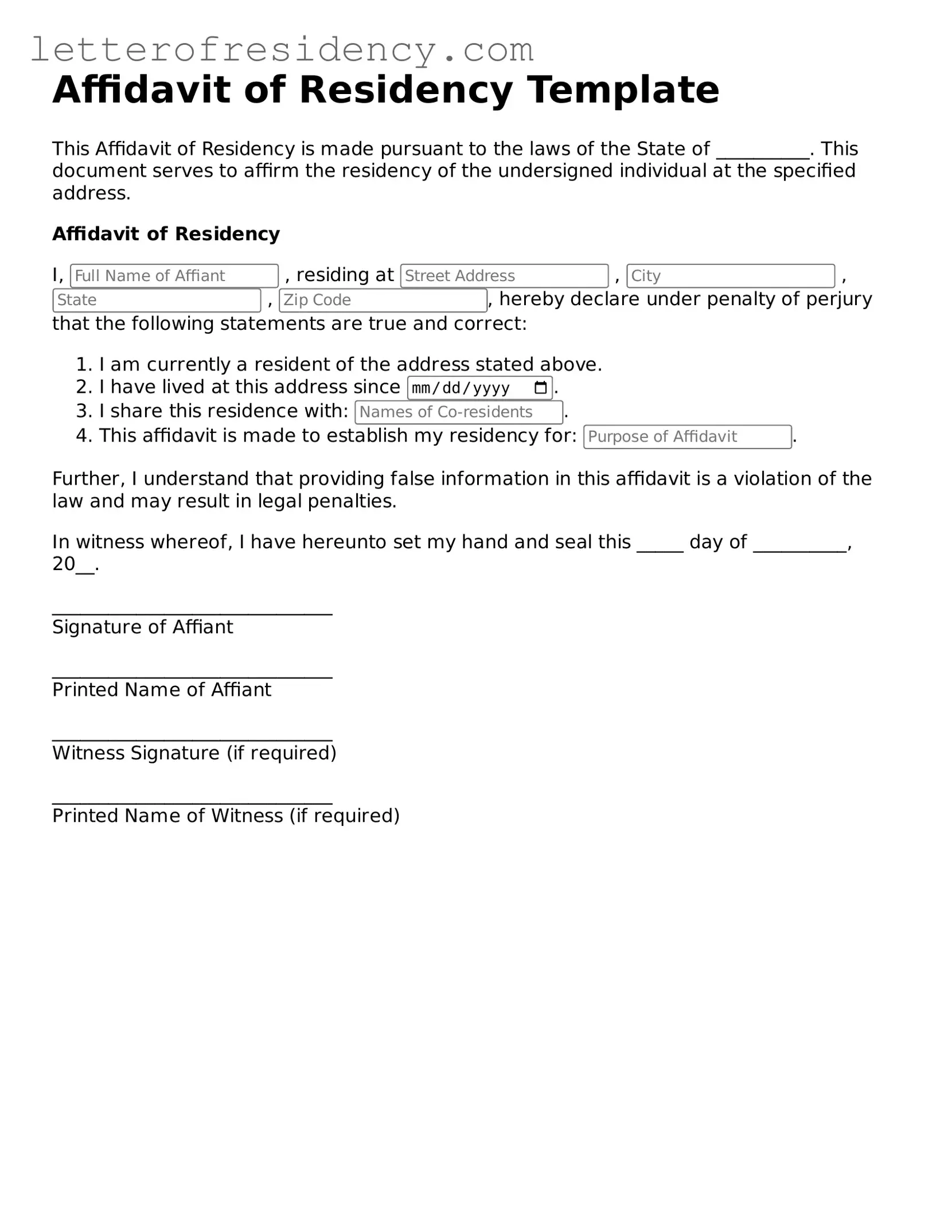 Attorney-Approved Affidavit of Residency Template